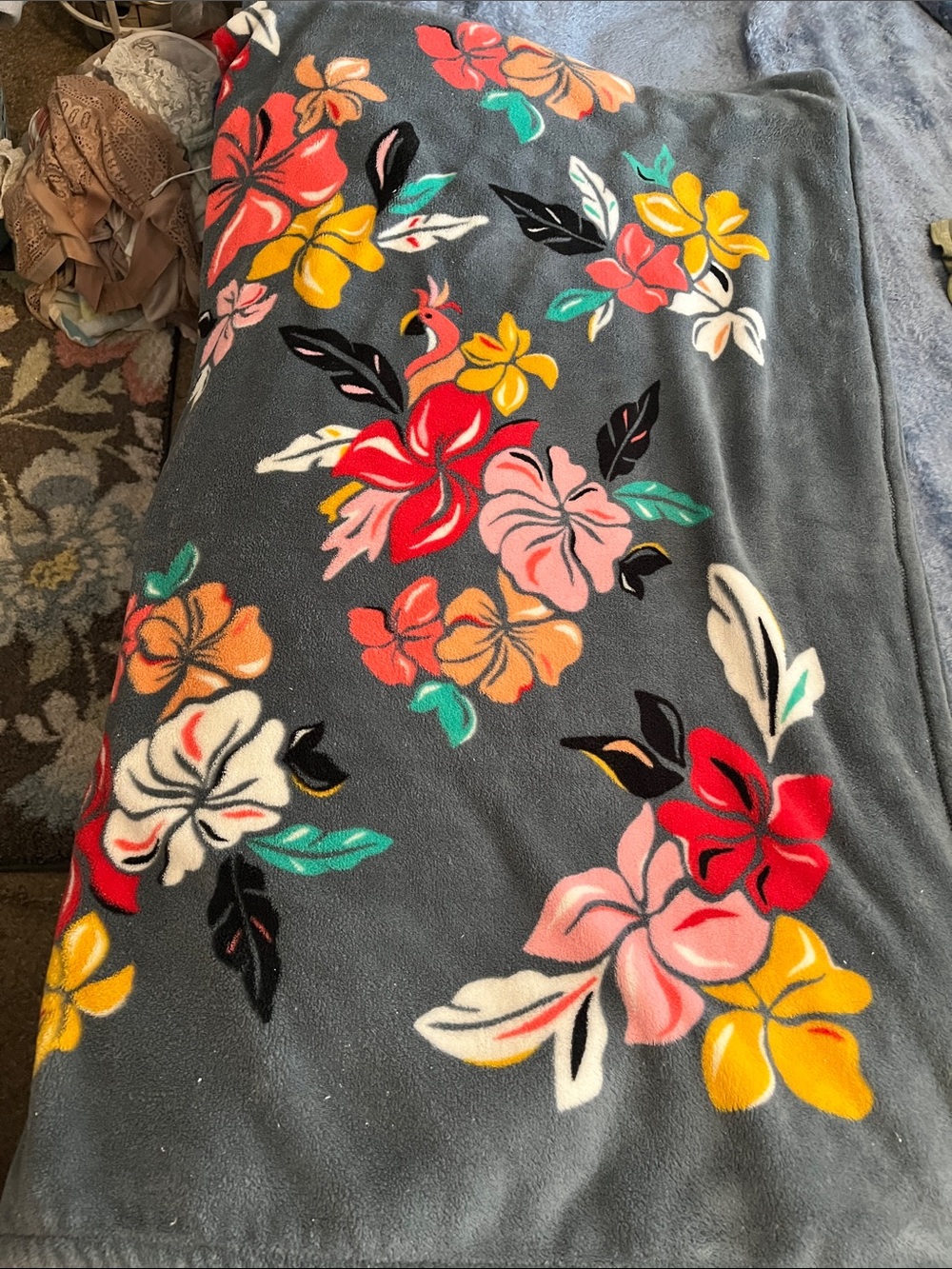 Vera Bradley Gray blanket with Multicolor Floral Print